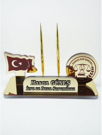 Türk Bayraklı Büroya Hediyelik Masa İsimliği