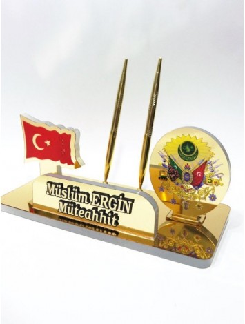 Osmanlı Arması ve Türk Bayrağı Masa İsimliği